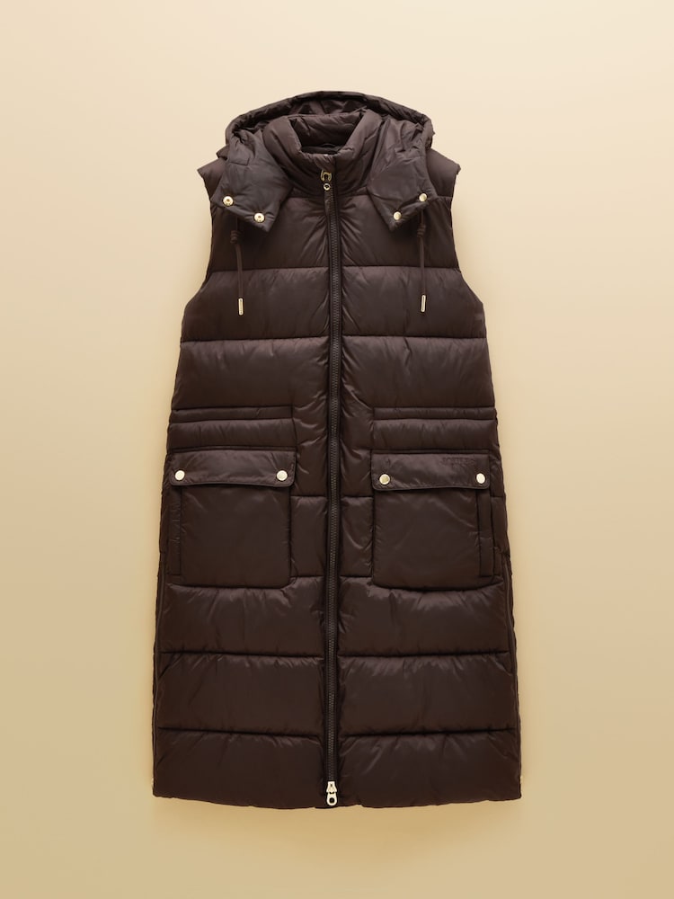 Windermere Chocolate Brown Showerproof Longline Padded Gilet - Image 11 of 11