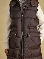 Windermere Chocolate Brown Showerproof Longline Padded Gilet - Image 4 of 11