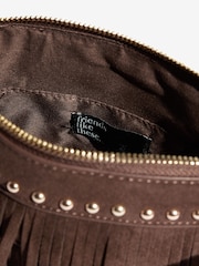 Friends Like These Chocolate Brown Suedette Fringe Studded Cross-Body Bag - Image 4 of 5