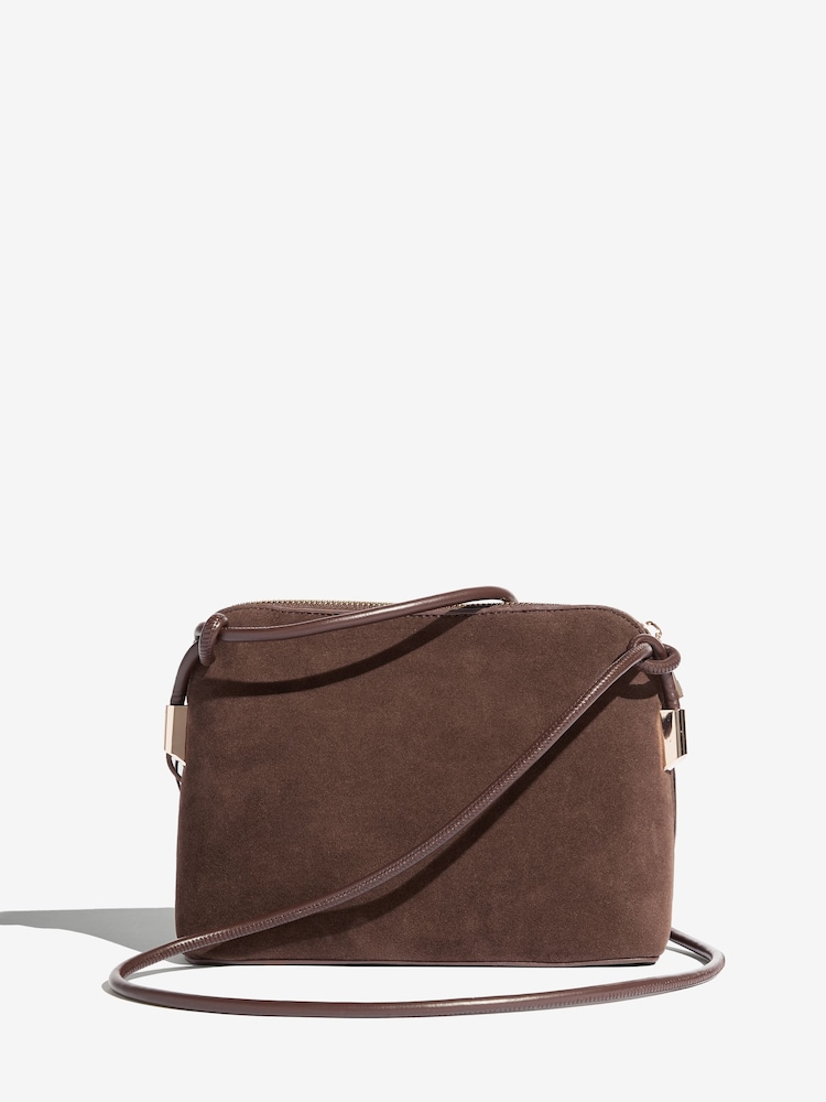 Friends Like These Chocolate Brown Suedette Fringe Studded Cross-Body Bag - Image 5 of 5