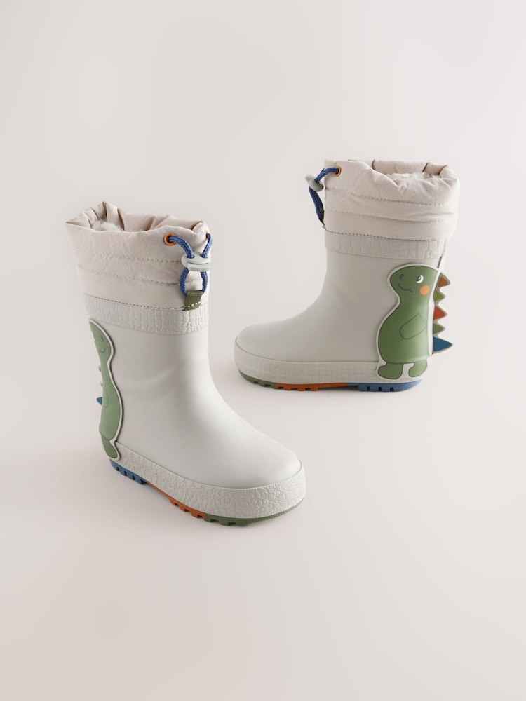 Grey Dinosuar Cuff Welly Wellies - Image 1 of 5