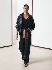 Black Ponte Wide Leg Trousers With Button Detailing - Image 2 of 8