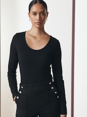 Black Ponte Wide Leg Trousers With Button Detailing - Image 5 of 8