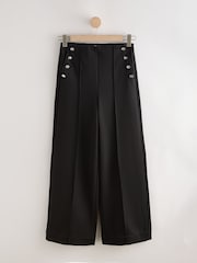 Black Ponte Wide Leg Trousers With Button Detailing - Image 6 of 8