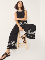 Monsoon Black Sara Embroidered Wide Leg Trousers - Image 3 of 5
