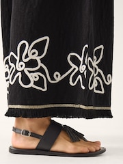 Monsoon Black Sara Embroidered Wide Leg Trousers - Image 4 of 5
