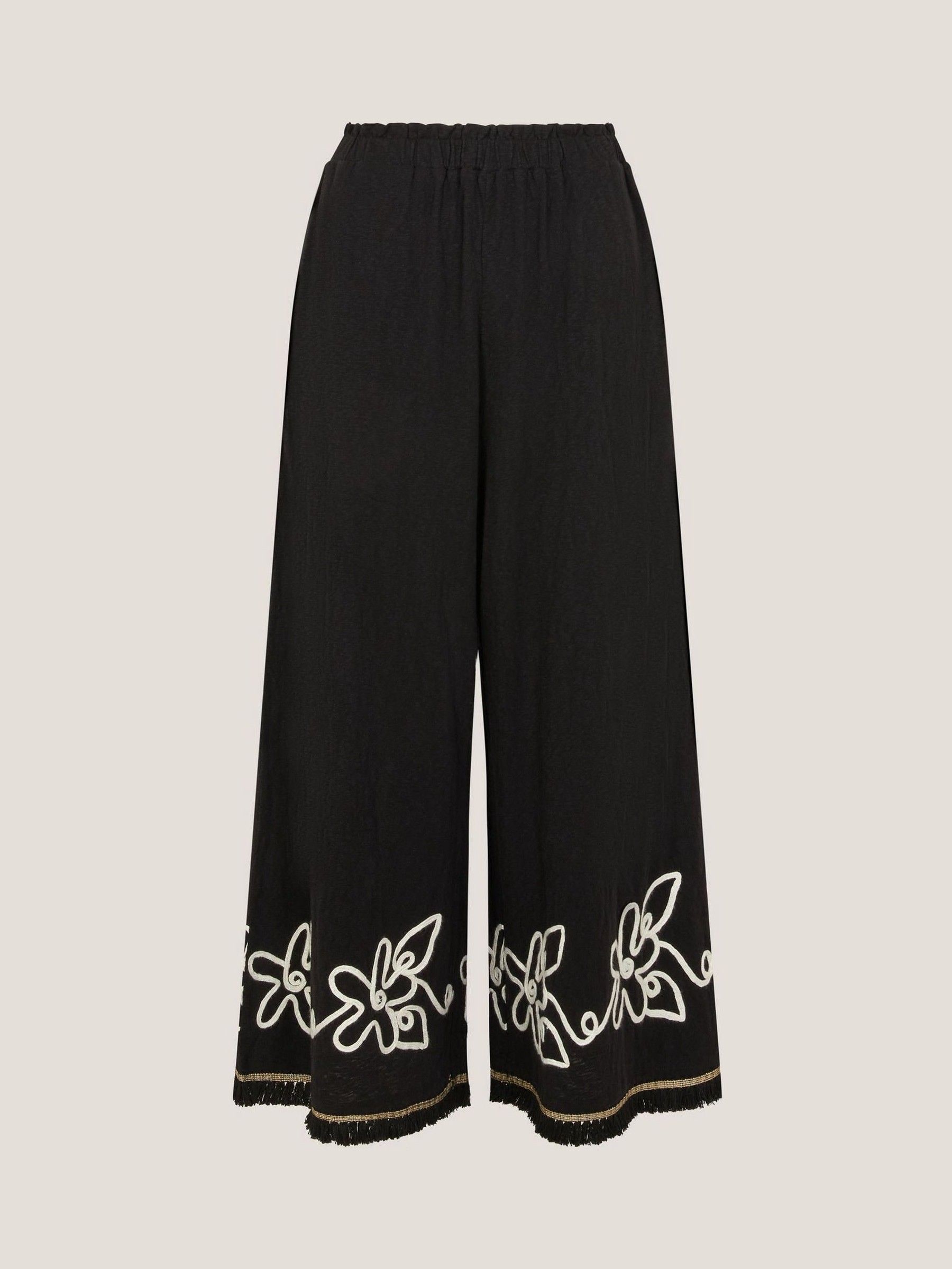 Buy Monsoon Black Sara Flower Embroidered Wide Leg Trousers from