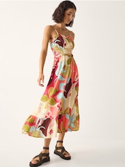 Monsoon Orange Iris Floral Print Bandeau Midi Dress - Image 1 of 5