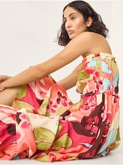 Monsoon Orange Iris Floral Print Bandeau Midi Dress - Image 2 of 5
