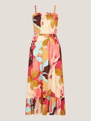 Monsoon Orange Iris Floral Print Bandeau Midi Dress - Image 5 of 5