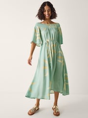 Monsoon Blue Tashie Sun Print Bardot Midi Dress - Image 1 of 6
