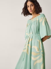 Monsoon Blue Tashie Sun Print Bardot Midi Dress - Image 3 of 6