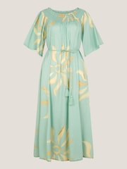 Monsoon Blue Tashie Sun Print Bardot Midi Dress - Image 6 of 6