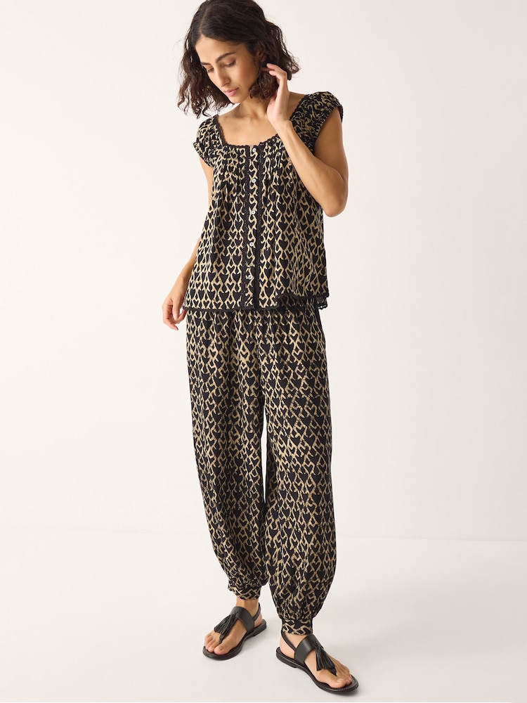 Monsoon Black Arti Print Button Top - Image 2 of 4