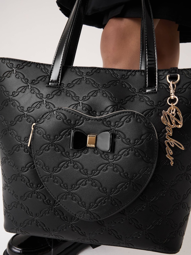 Baker by Ted Baker Back to School Black Embossed Heart Tote Bag - Imagem 2 de 8
