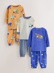 Brown/Yellow/Blue Diggers Oversized Pyjamas 3 Pack (9mths-8yrs) - Image 1 of 7