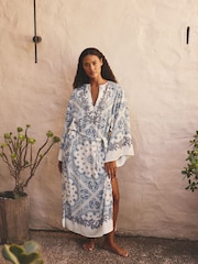 Blue Paisley Tie Waist Maxi Kimono Dress - Image 1 of 8