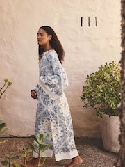 Blue Paisley Tie Waist Maxi Kimono Dress - Image 2 of 8