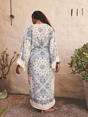 Blue Paisley Tie Waist Maxi Kimono Dress - Image 3 of 8