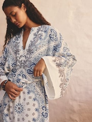 Blue Paisley Tie Waist Maxi Kimono Dress - Image 4 of 8