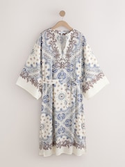 Blue Paisley Tie Waist Maxi Kimono Dress - Image 6 of 8