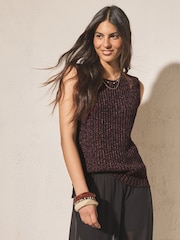 Chocolate Brown Open Knitted Tank Top - Image 1 of 8