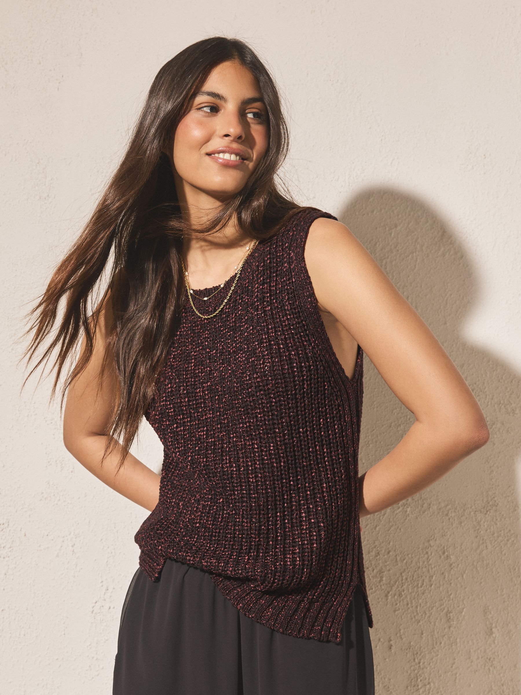 Buy Chocolate Brown Open Knitted Tank Top from Next USA