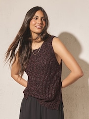 Chocolate Brown Open Knitted Tank Top - Image 3 of 8