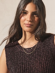 Chocolate Brown Open Knitted Tank Top - Image 5 of 8