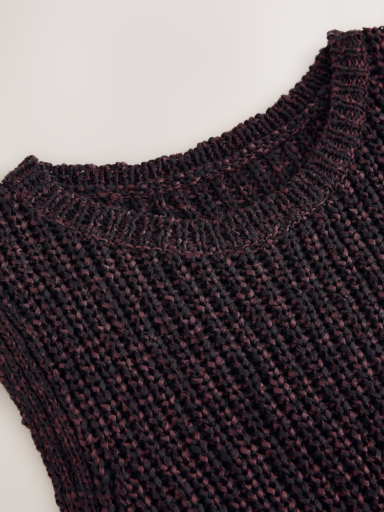 Chocolate Brown Open Knitted Tank Top - Image 8 of 8