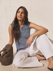 Denim Blue Open Knitted Tank Top - Image 5 of 8