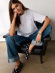 White Short Sleeved 3D Floral Embellished T-Shirt - Image 2 of 3