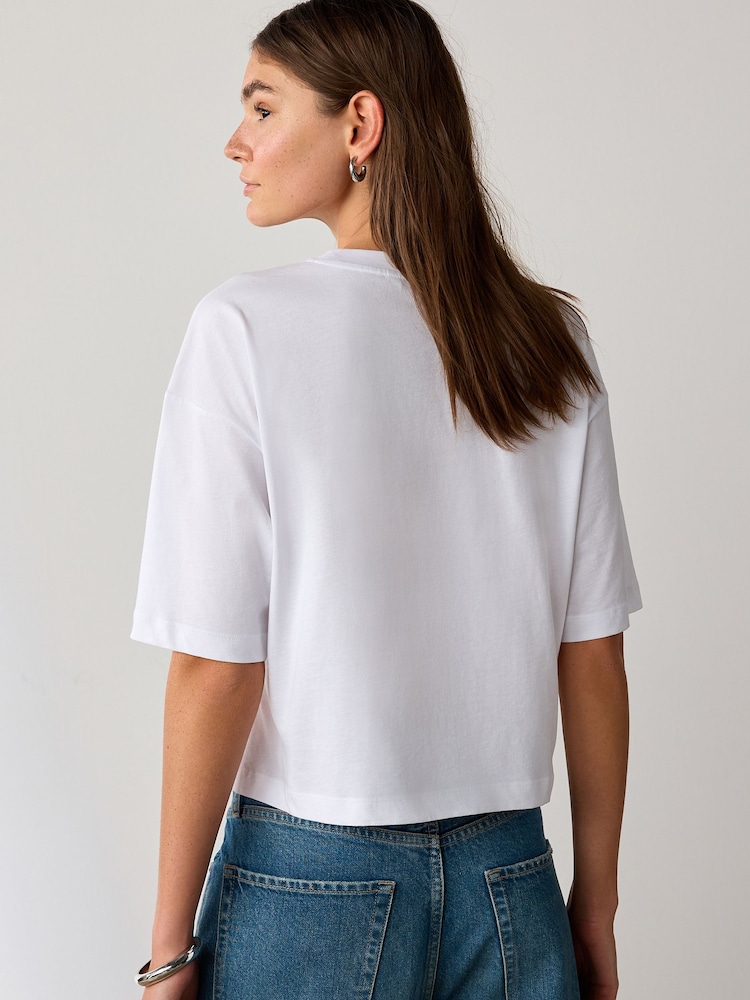 White Short Sleeved 3D Floral Embellished T-Shirt - Image 3 of 3 White Short Sleeved 3D Floral Embellished T-Shirt - Image 3 of 3