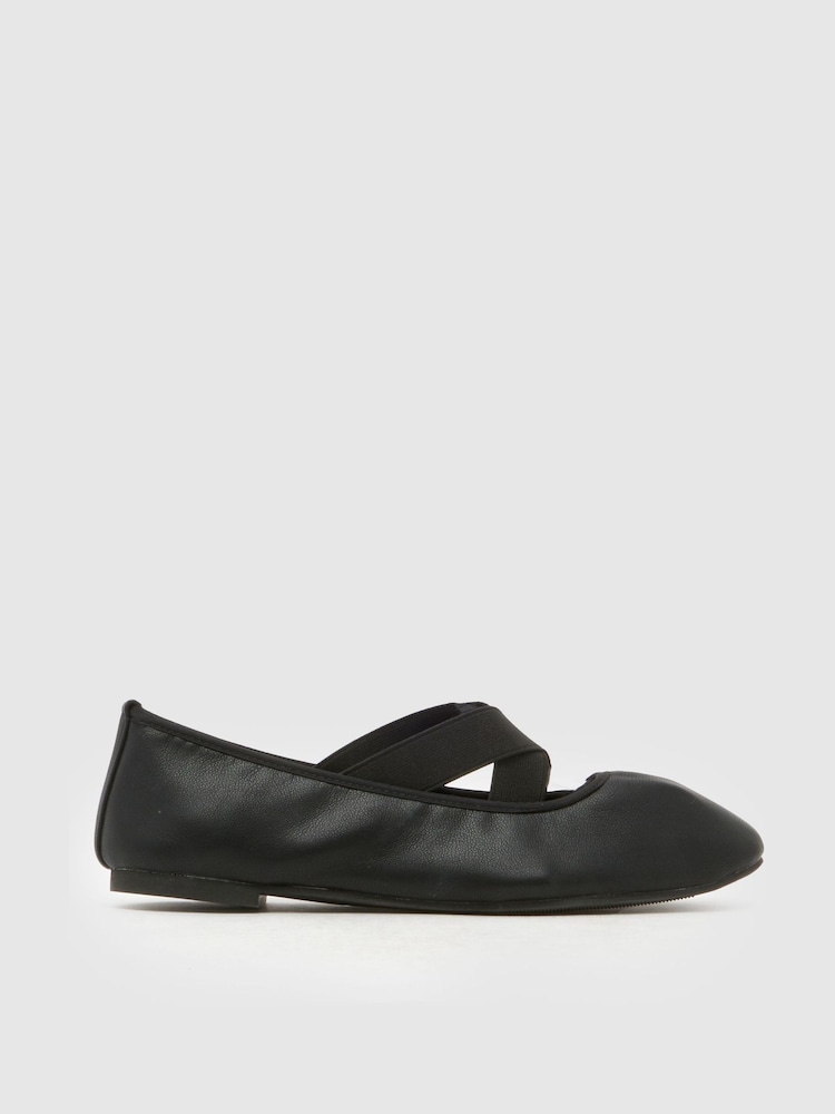 Schuh Black Wide Fit Linx Strap Ballerina - Image 1 of 4