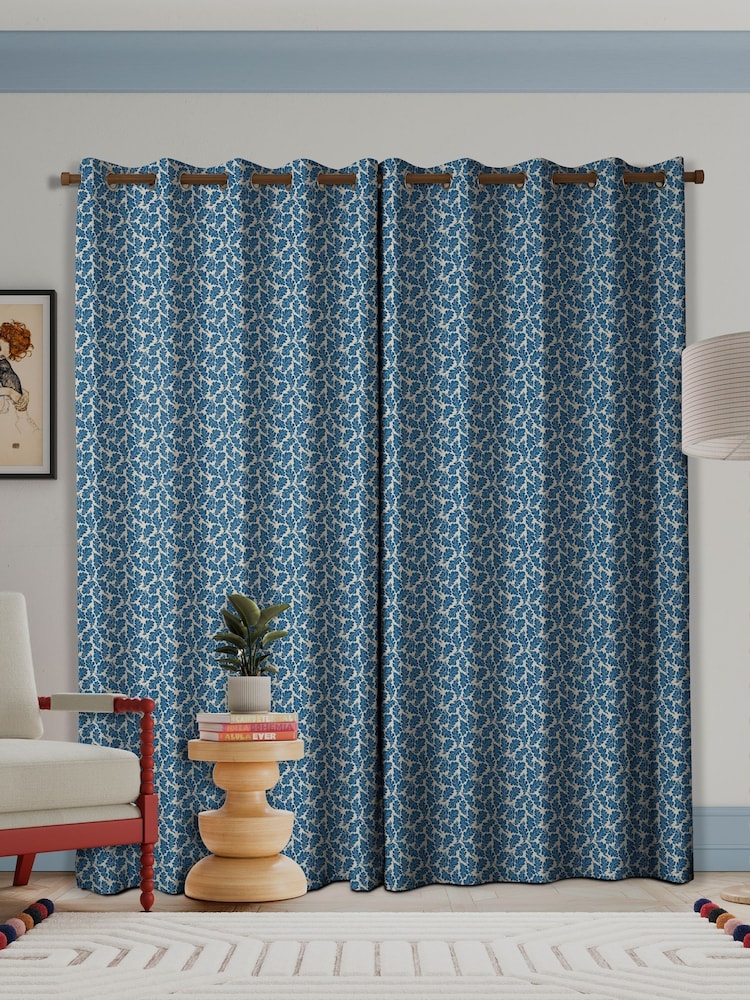 Land & Shore Blue Oak Leaf Made to Measure Curtains - Image 2 of 9
