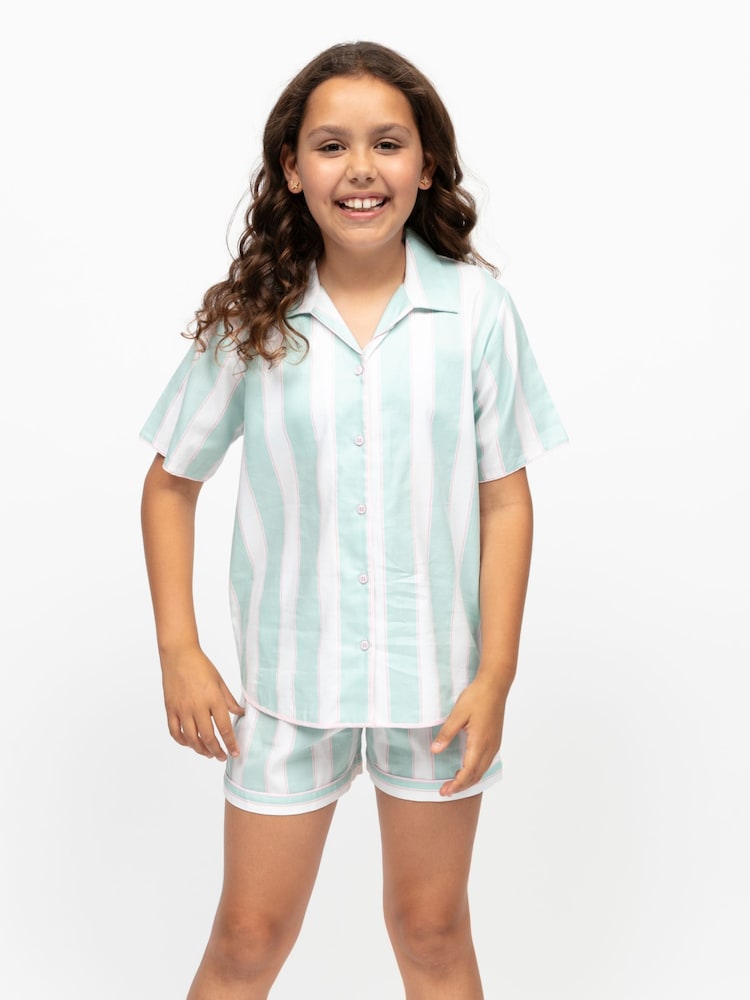 Cyberjammies Green Printed Stripe Short Sleeve Pyjamas Set - Image 1 of 4 Cyberjammies Green Printed Stripe Short Sleeve Pyjamas Set - Image 1 of 4