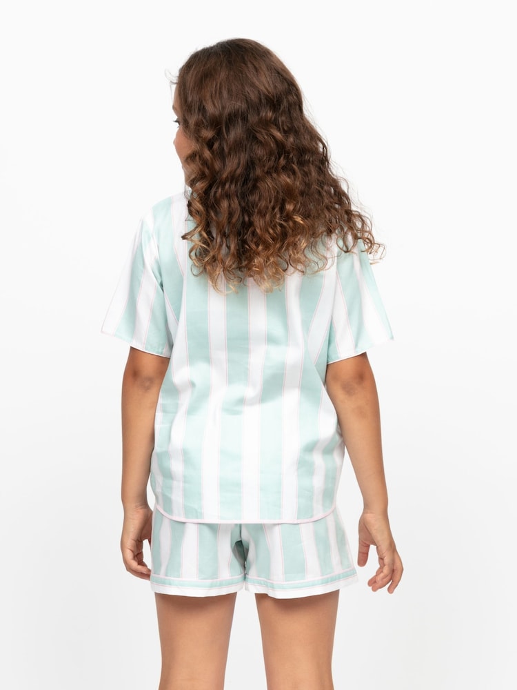 Cyberjammies Green Printed Stripe Short Sleeve Pyjamas Set - Image 2 of 4 Cyberjammies Green Printed Stripe Short Sleeve Pyjamas Set - Image 2 of 4