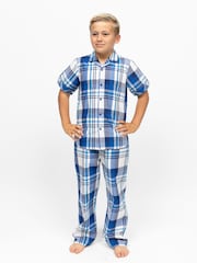 Cyberjammies Blue Checks Short Sleeve Pyjamas Set - Image 1 of 4