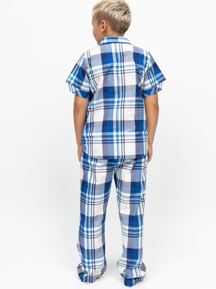 Cyberjammies Blue Checks Short Sleeve Pyjamas Set - Image 2 of 4