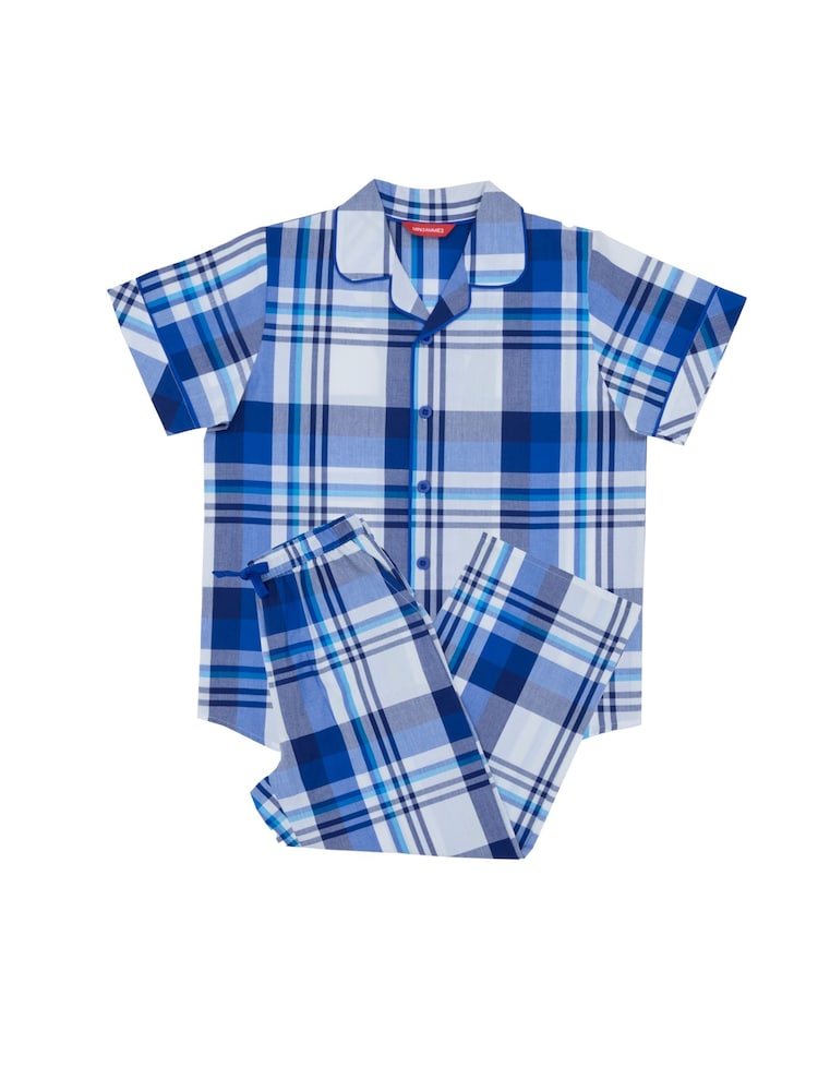 Cyberjammies Blue Checks Short Sleeve Pyjamas Set - Image 4 of 4