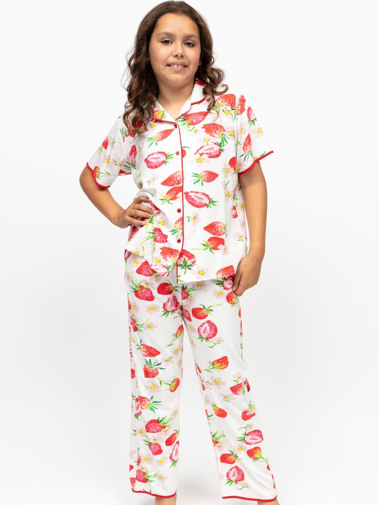Cyberjammies Strawberry Printed Jersey Short Seeve Pyjamas Set - Imaginea 1 din 4