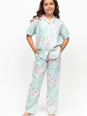 Cyberjammies Green Flamingo Print Short Sleeve Pyjamas Set - Image 1 of 4