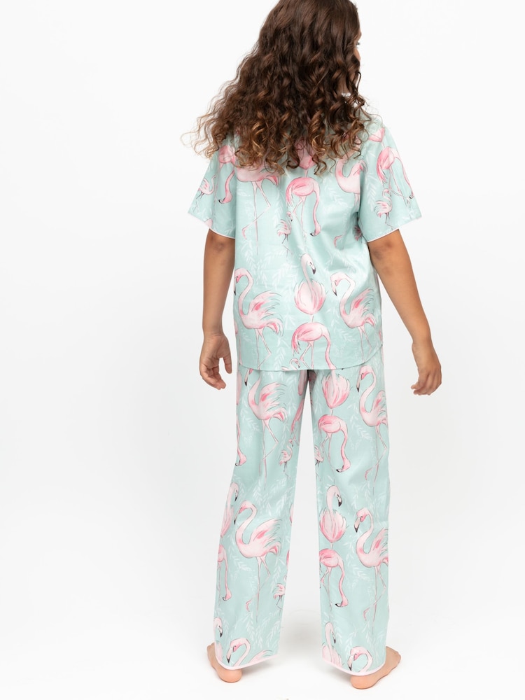 Cyberjammies Green Flamingo Print Short Sleeve Pyjamas Set - Image 2 of 4