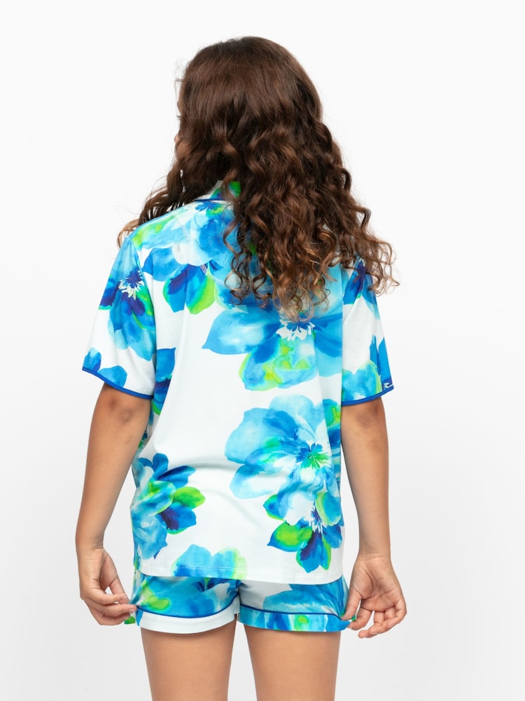 Cyberjammies Blue Floral Printed Jersey Short Sleeve Pyjamas Set - Image 2 of 4