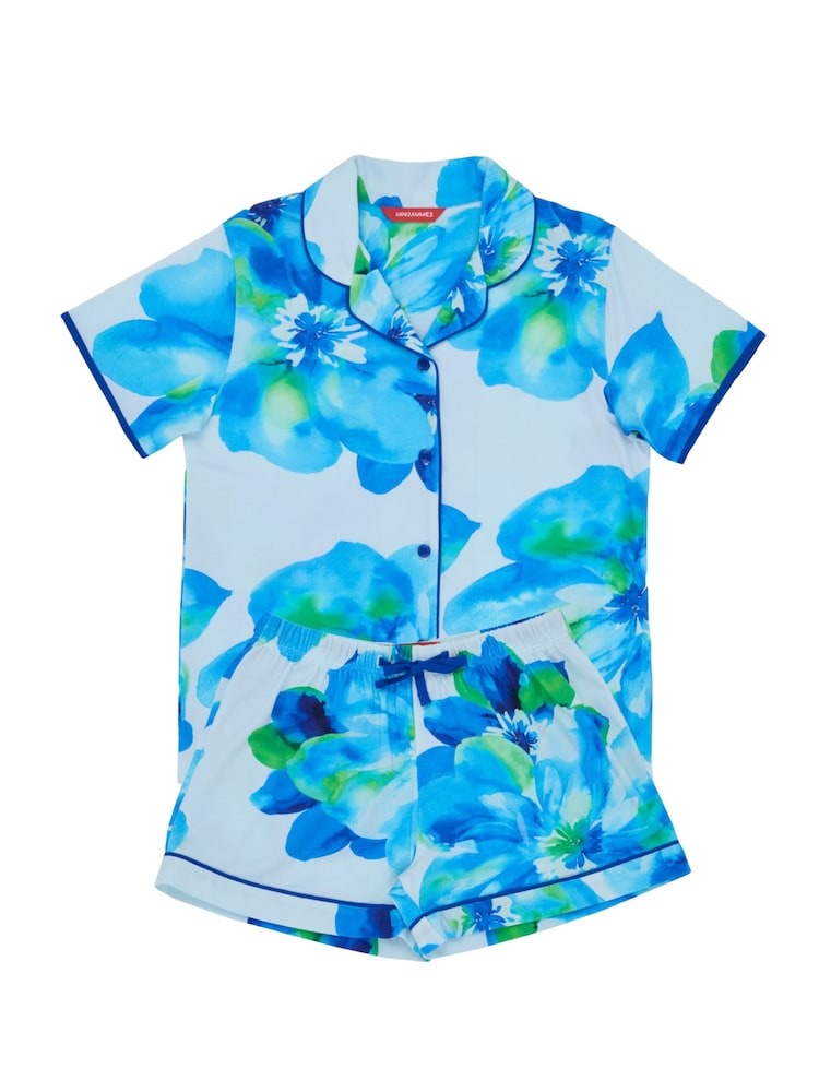 Cyberjammies Blue Floral Printed Jersey Short Sleeve Pyjamas Set - Image 4 of 4