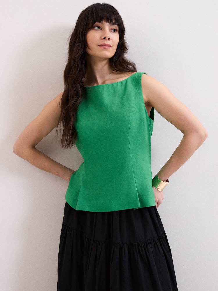Phase Eight Green Isabelle Linen Top - Image 1 of 6
