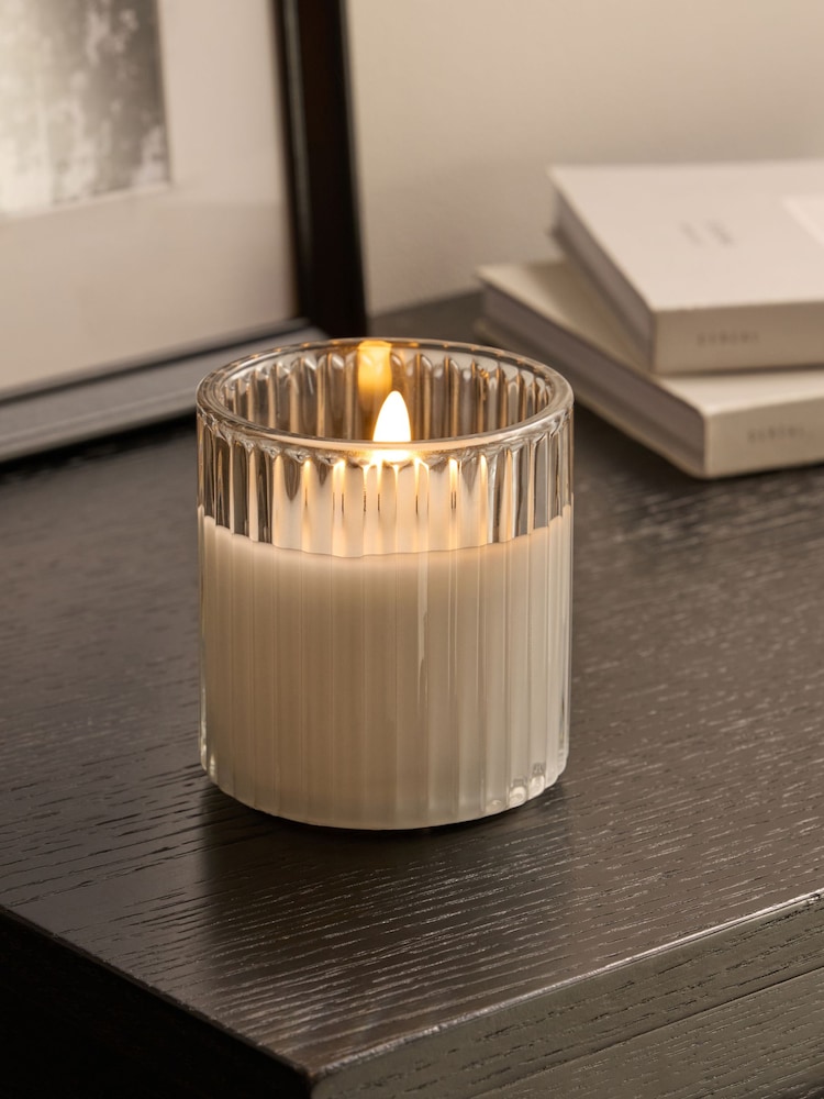 Grey Ribbed Glass LED Candle - Image 1 of 3 Grey Ribbed Glass LED Candle - Image 1 of 3