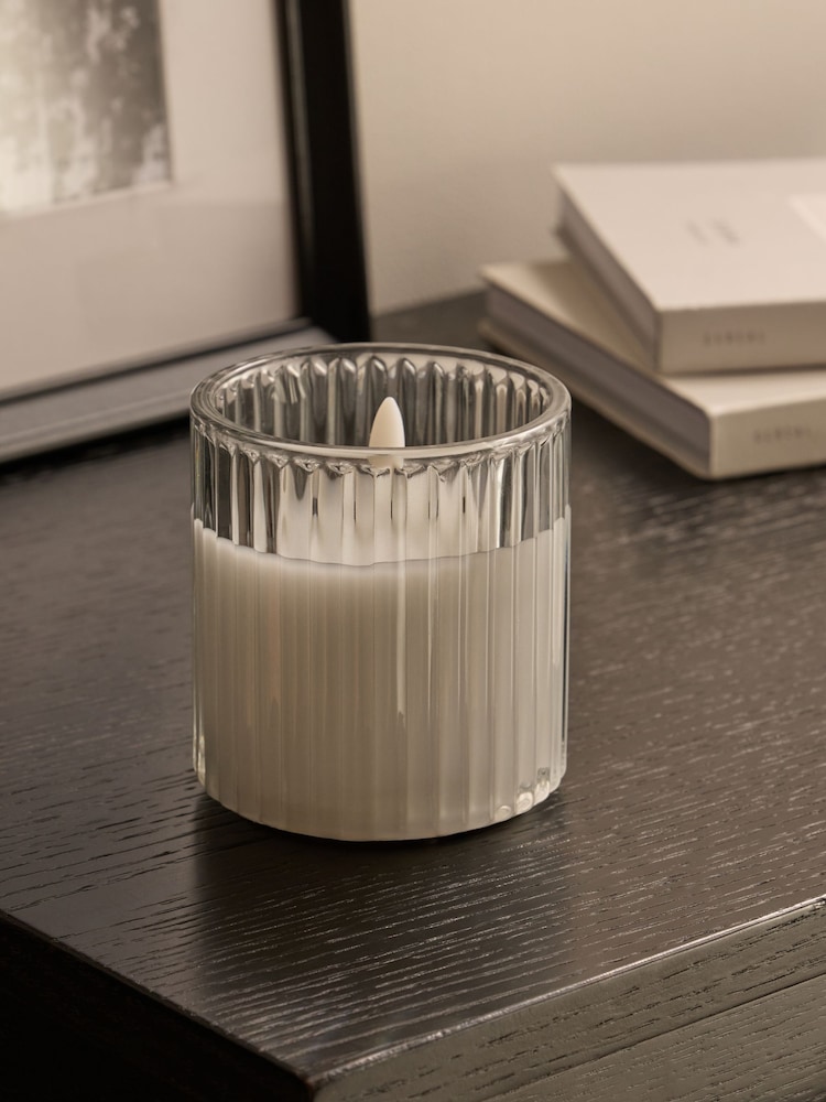 Grey Ribbed Glass LED Candle - Image 2 of 3 Grey Ribbed Glass LED Candle - Image 2 of 3