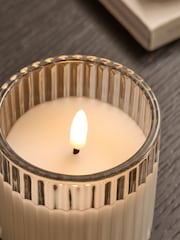 Grey Ribbed Glass LED Candle - Image 3 of 3