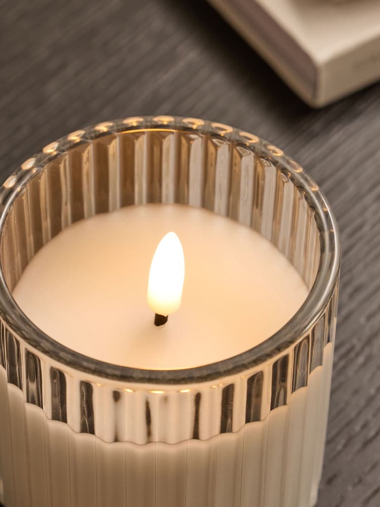 Grey Ribbed Glass LED Candle - Image 3 of 3 Grey Ribbed Glass LED Candle - Image 3 of 3